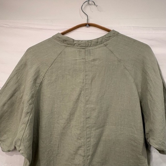 FLAX Linen Midi Dress Sage Green Button Front Pockets Size Small Lagenlook Boho - Picture 6 of 6